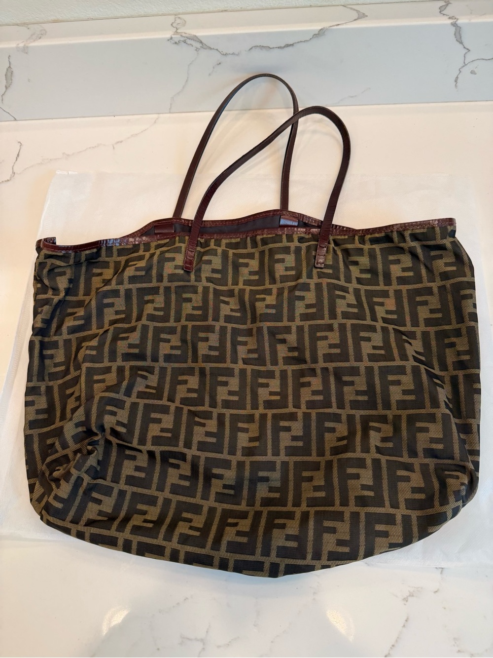 Fendi Monogram Zucca Large Tote in Brown and Dark Brown Canvas